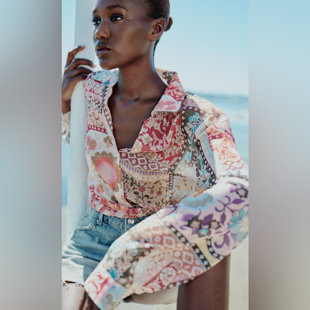 (#15)ZARA Patchwork Printed Shirt